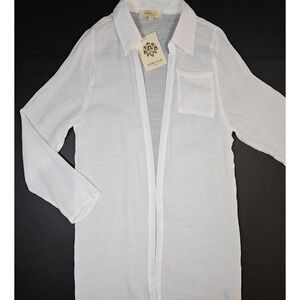 Rebellion Again Women's White Open Front Long Line Swimsuit Coverup Size XS -NWT